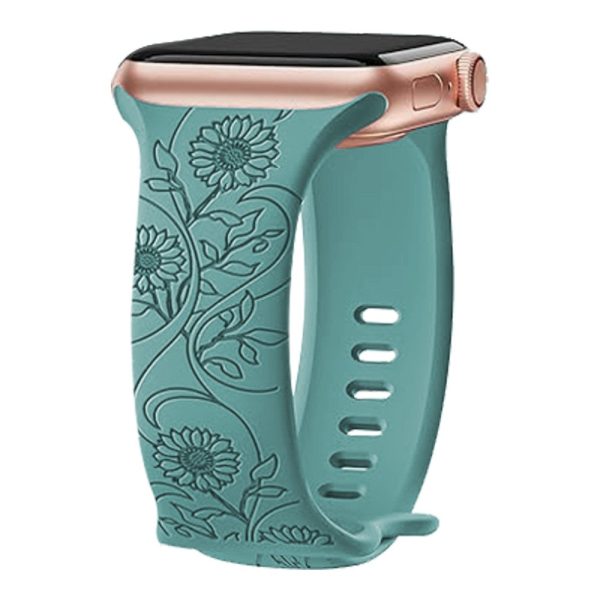 Apple Watch Series 41mm - 40mm - 38mm Universal Watch Band Flower Engraved Strap - Sunflower   Green Online Hot Sale