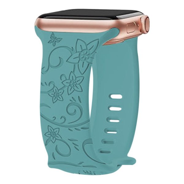 Apple Watch Series 41mm - 40mm - 38mm Universal Watch Band Flower Engraved Strap - Floral   Green on Sale