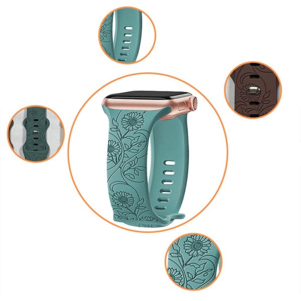 Apple Watch Series 41mm - 40mm - 38mm Universal Watch Band Flower Engraved Strap - Sunflower   Green Online Hot Sale