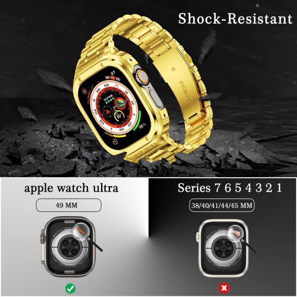 Apple Watch Series 8 (41mm) 5 bead metal strap with cover - Gold Fashion