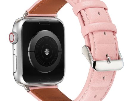 Apple Watch Series 8 (45mm)   Watch Ultra square imprinted genuine leather watch strap - Pink Online Hot Sale