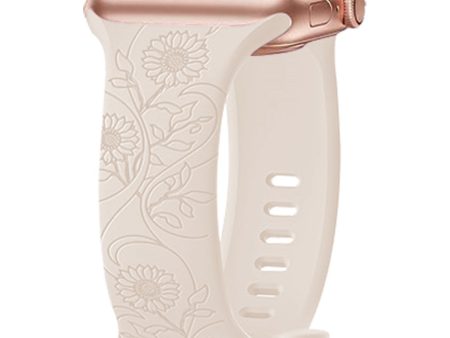 Apple Watch Series 41mm - 40mm - 38mm Universal Watch Band Flower Engraved Strap - Sunflower   Starlight Discount