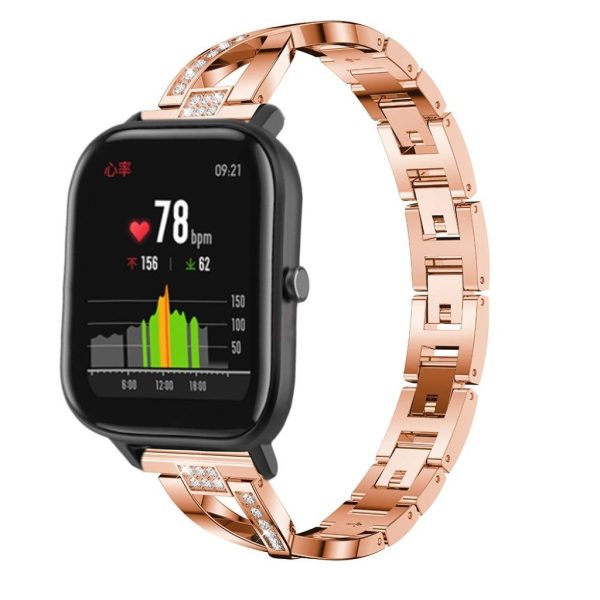 20mm Amazfit X-shape rhinestone watch band - Rose Gold For Discount