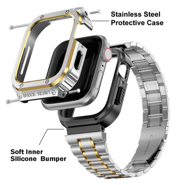 Apple Watch Series 8 (41mm) 5 bead metal strap with cover - Silver   Gold Sale