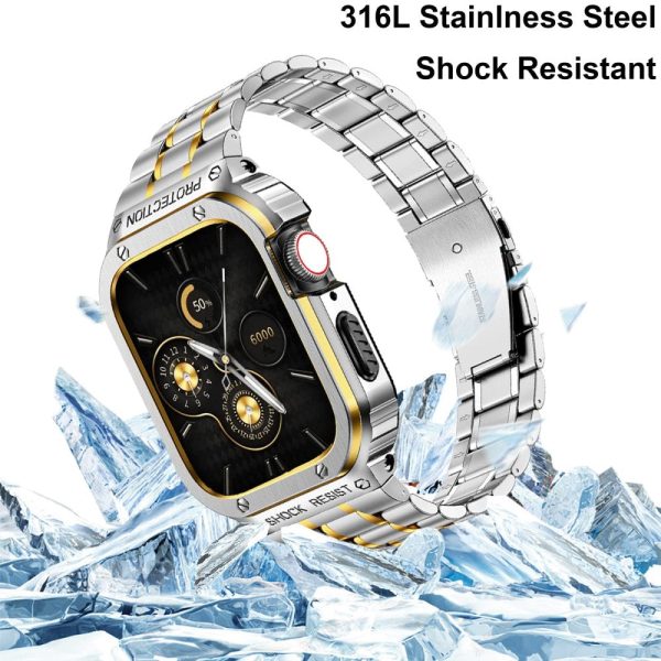 Apple Watch Series 8 (41mm) 5 bead metal strap with cover - Silver   Gold Sale