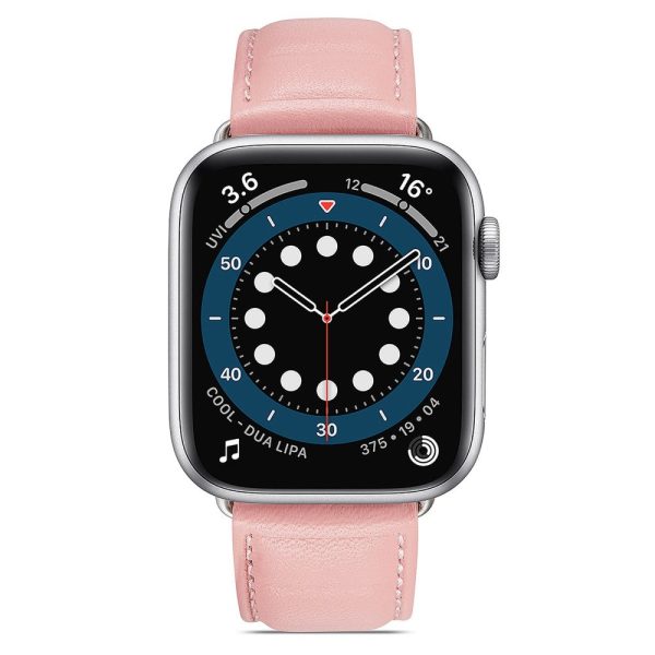 Apple Watch Series 8 (45mm)   Watch Ultra square imprinted genuine leather watch strap - Pink Online Hot Sale