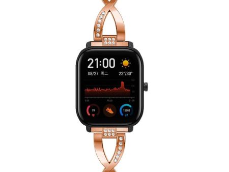 20mm Amazfit X-shape rhinestone watch band - Rose Gold For Discount